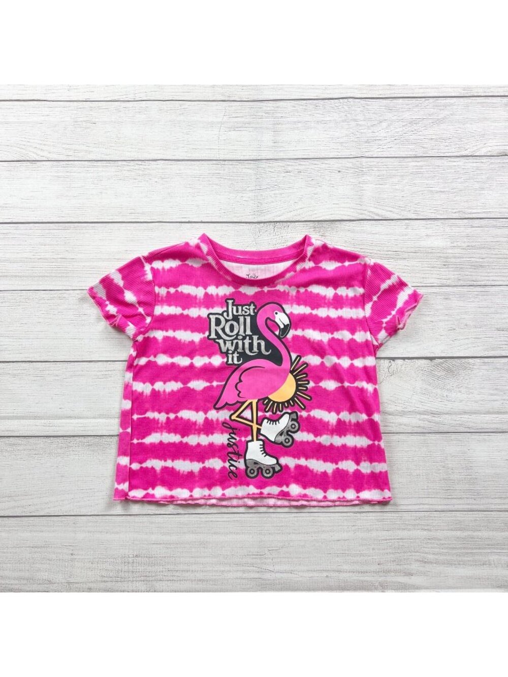 Justice Tie Dye Flamingo Roller Skate Girls Graphic Tee Fuchsia Short Sleeve 14